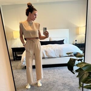 * set HERSY crop w/ shoulder pads and matching pants. So so cute on.